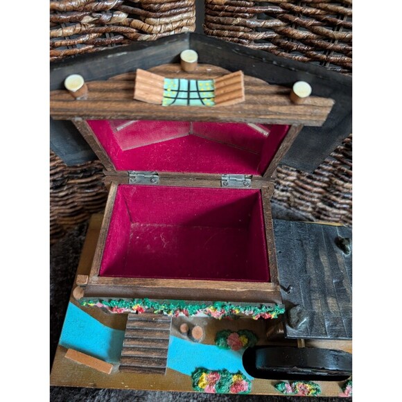 VTG Swiss Chalet Jewelry Box Water Wheel Alpine Country Cottagecore Trinket Hide - Picture 2 of 13
